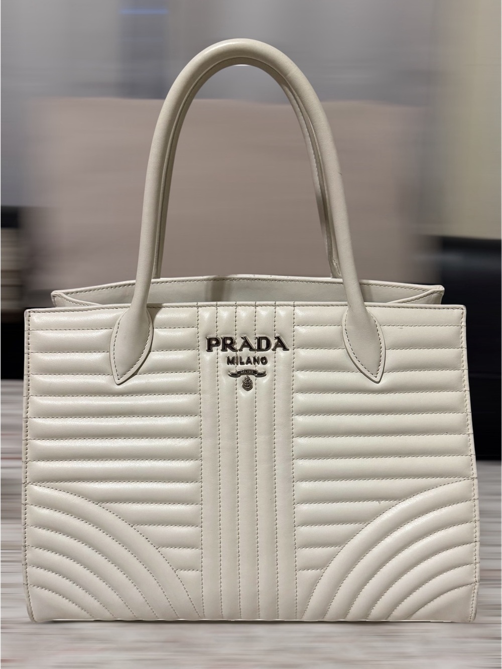 Prada White Diagramme Leather Handbag- EUC - Picture 3 of 8